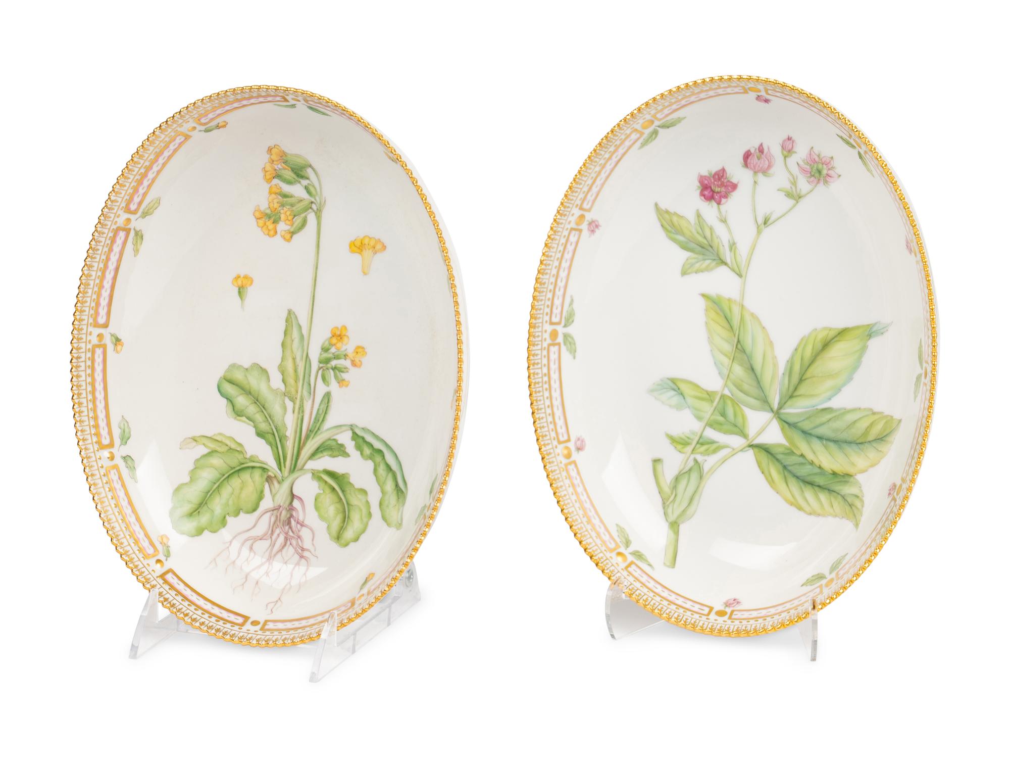 A Pair of Royal Copenhagen Flora Danica Porcelain Oval Vegetable Bowls
