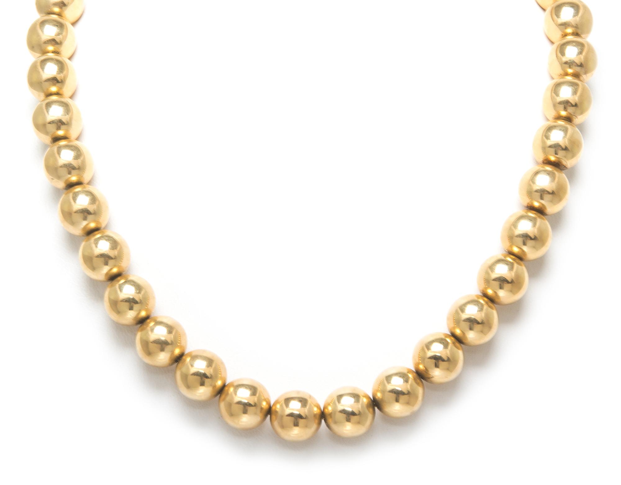 A 14 Karat Yellow Gold Bead Necklace, 26.10 dwts.