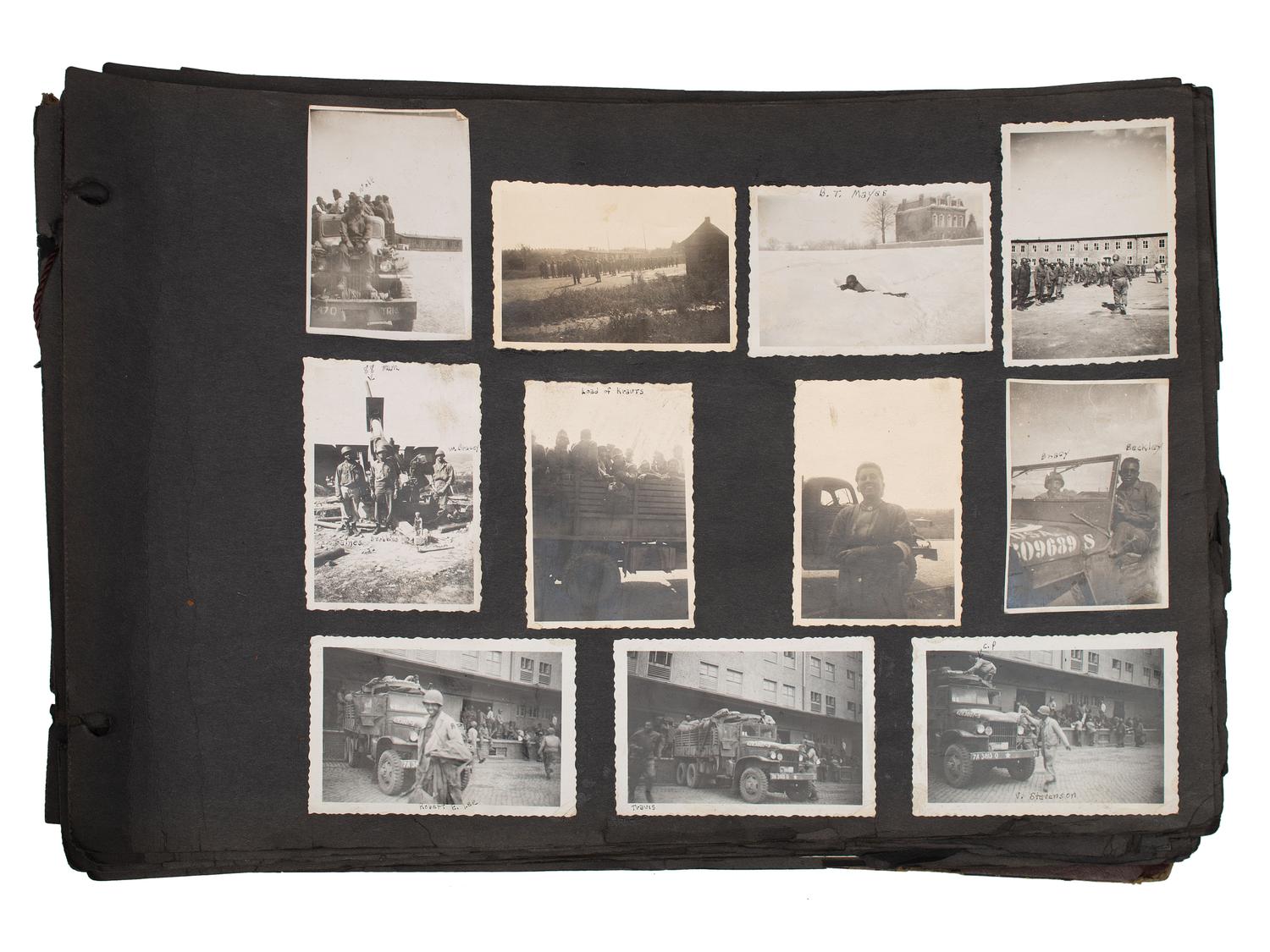 [WORLD WAR II]. Photo album and insignia belonging to an African American soldier.