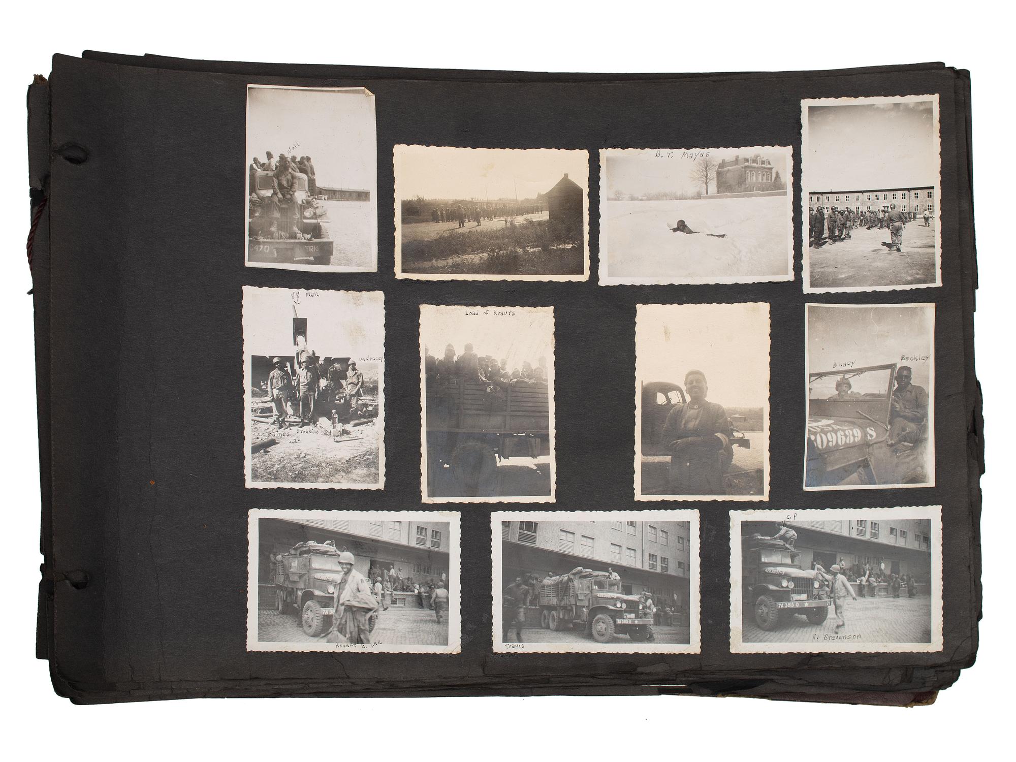 [WORLD WAR II]. Photo album and insignia belonging to an African American soldier.