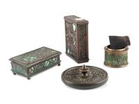 An Assembled Tiffany ' Pine Needle' Four-Piece Desk Set