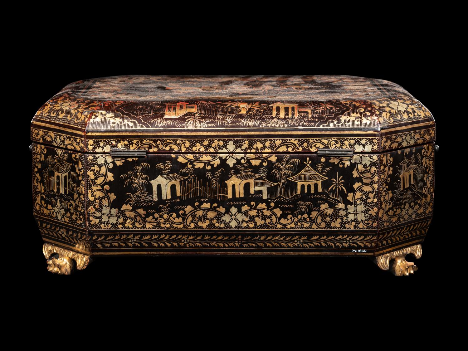 A Chinese Export Gilt Lacquered Sewing Case
