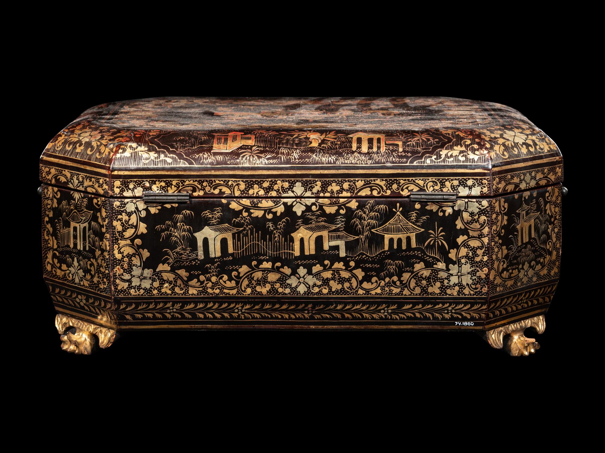 A Chinese Export Gilt Lacquered Sewing Case
