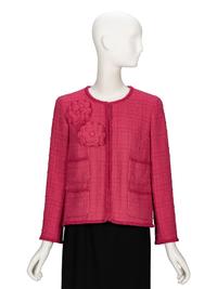 Chanel, Pink Tweed Cardigan Jacket with Tweed Camellias