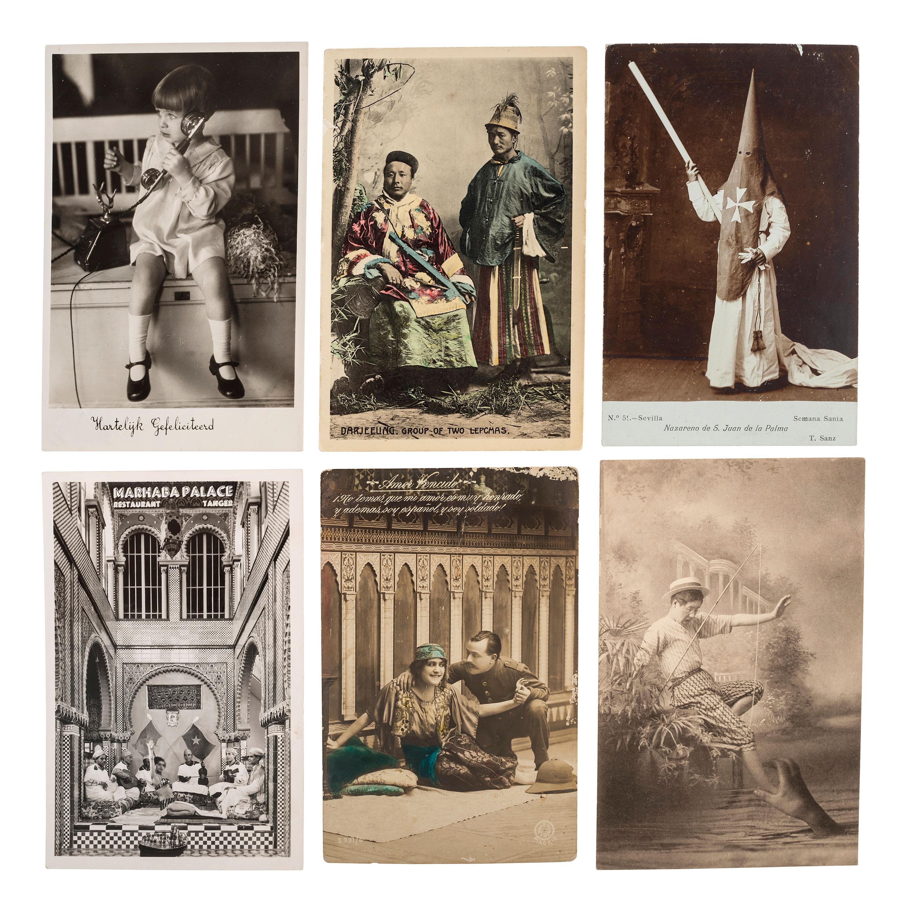 [EARLY PHOTOGRAPHY]. A group of 56 real photo postcards of performers and curious scenes and subjects from the United States and abroad, including: