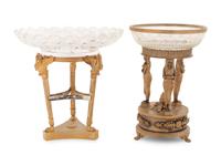 Two Empire Style Gilt Bronze and Cut Glass Centerpieces
