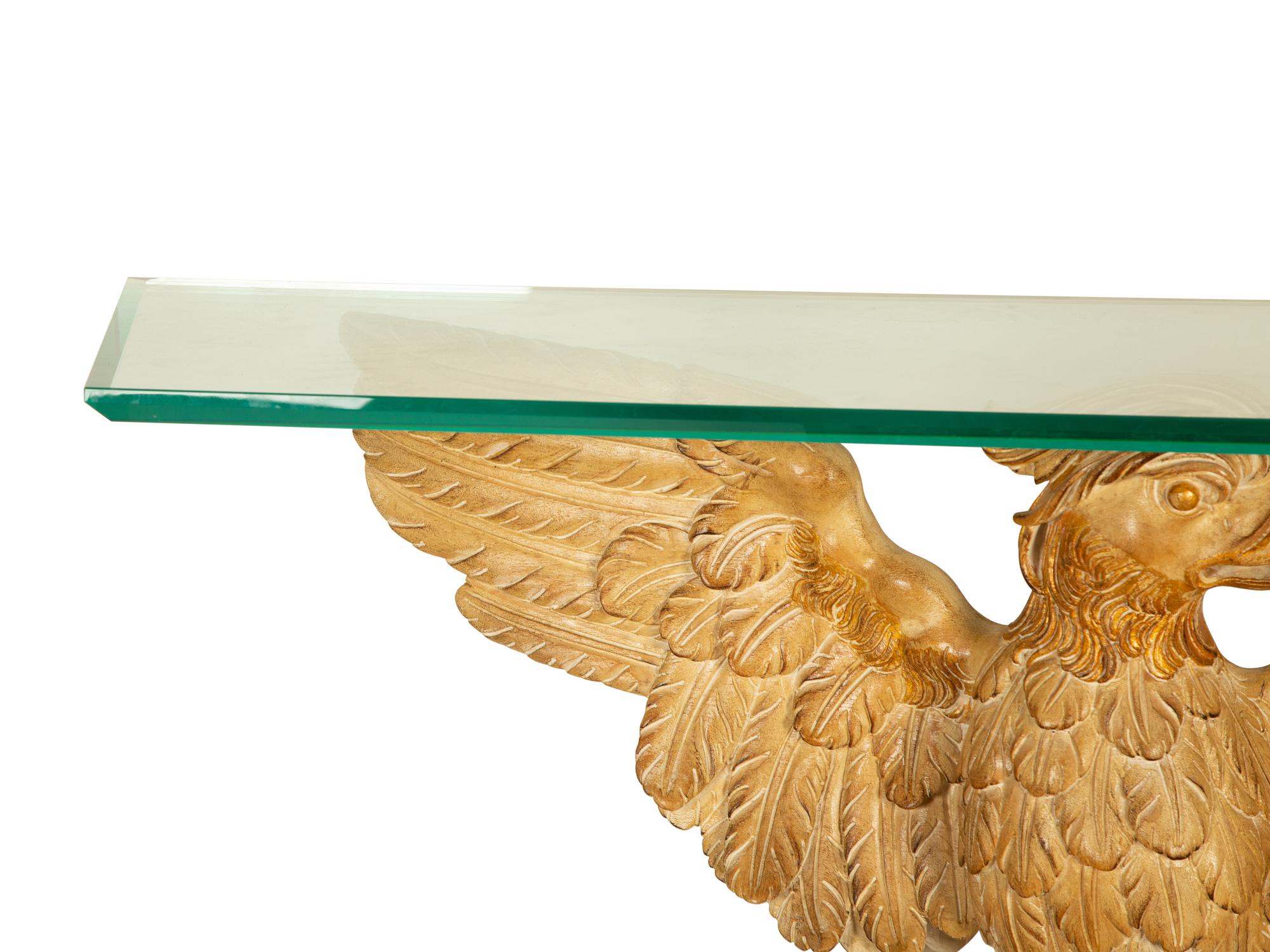 A Georgian Style Carved, Painted and Giltwood Eagle Console Table