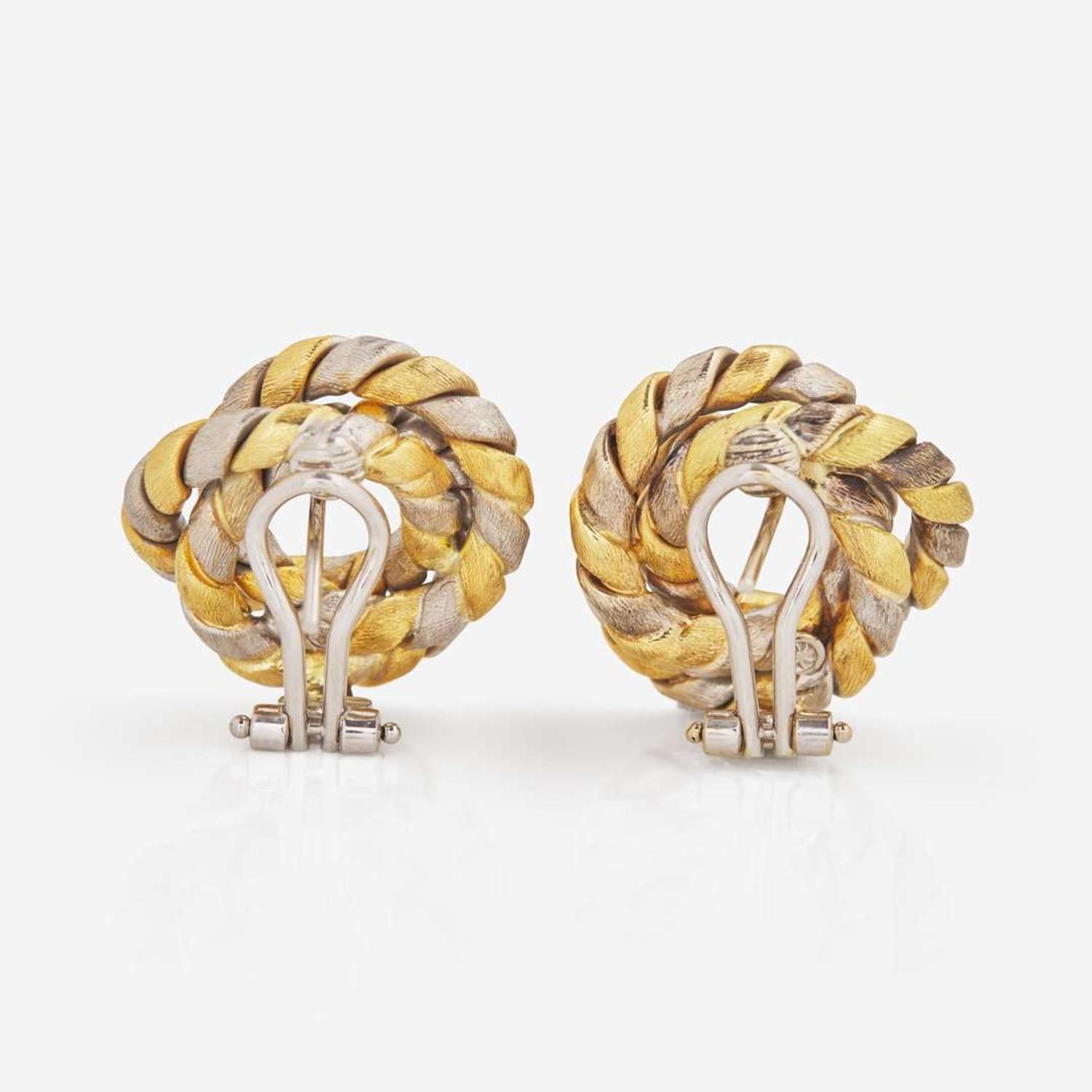 A Pair of Two-Tone 18K Gold Earrings