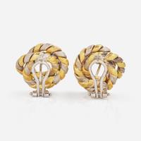 A Pair of Two-Tone 18K Gold Earrings
