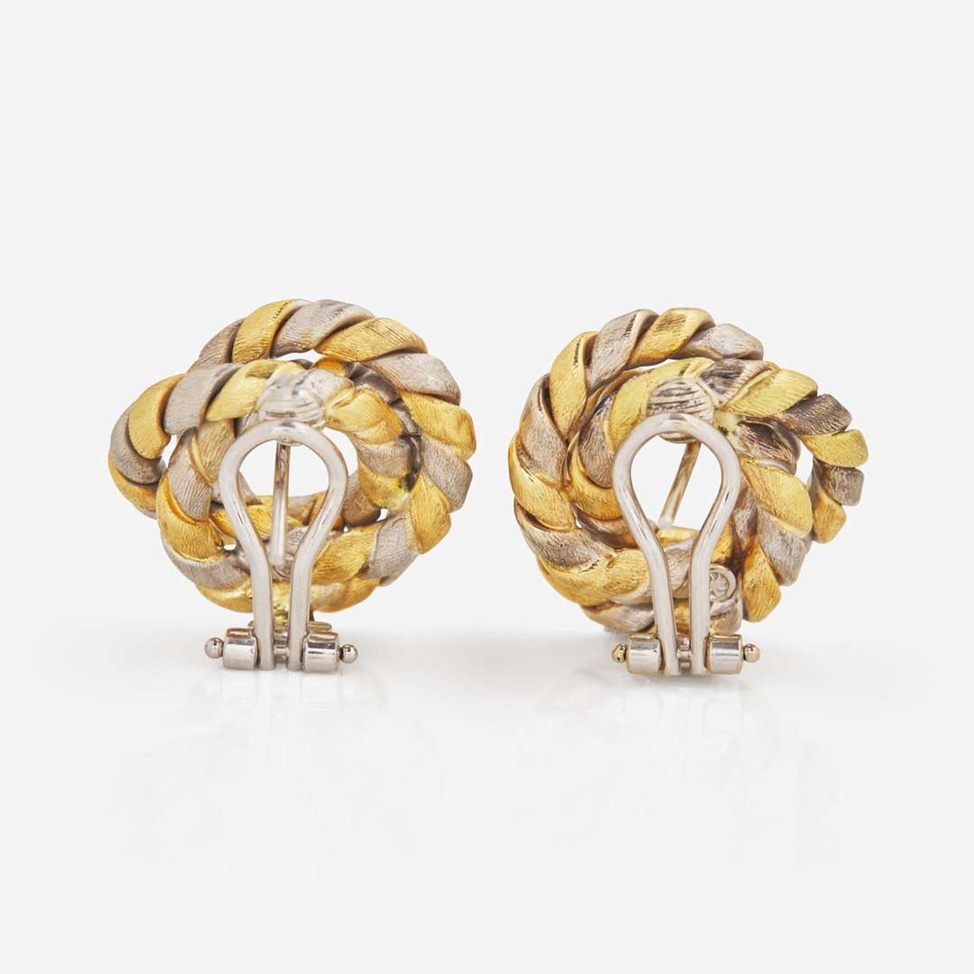 A Pair of Two-Tone 18K Gold Earrings
