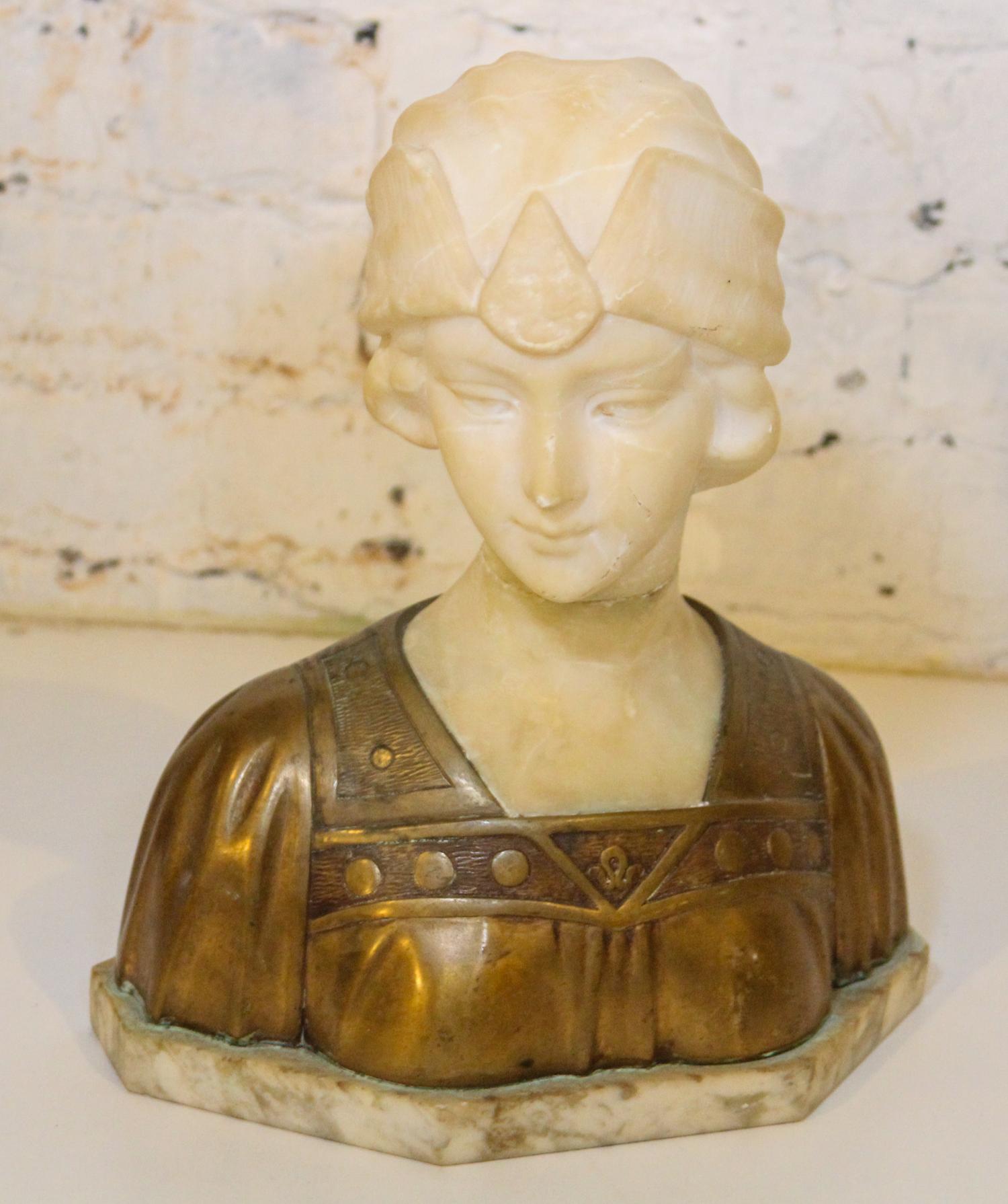 A Continental Marble and Bronze Bust, Morin. Height overall 12 inches.