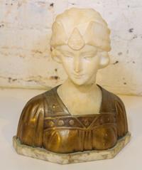 A Continental Marble and Bronze Bust, Morin. Height overall 12 inches.