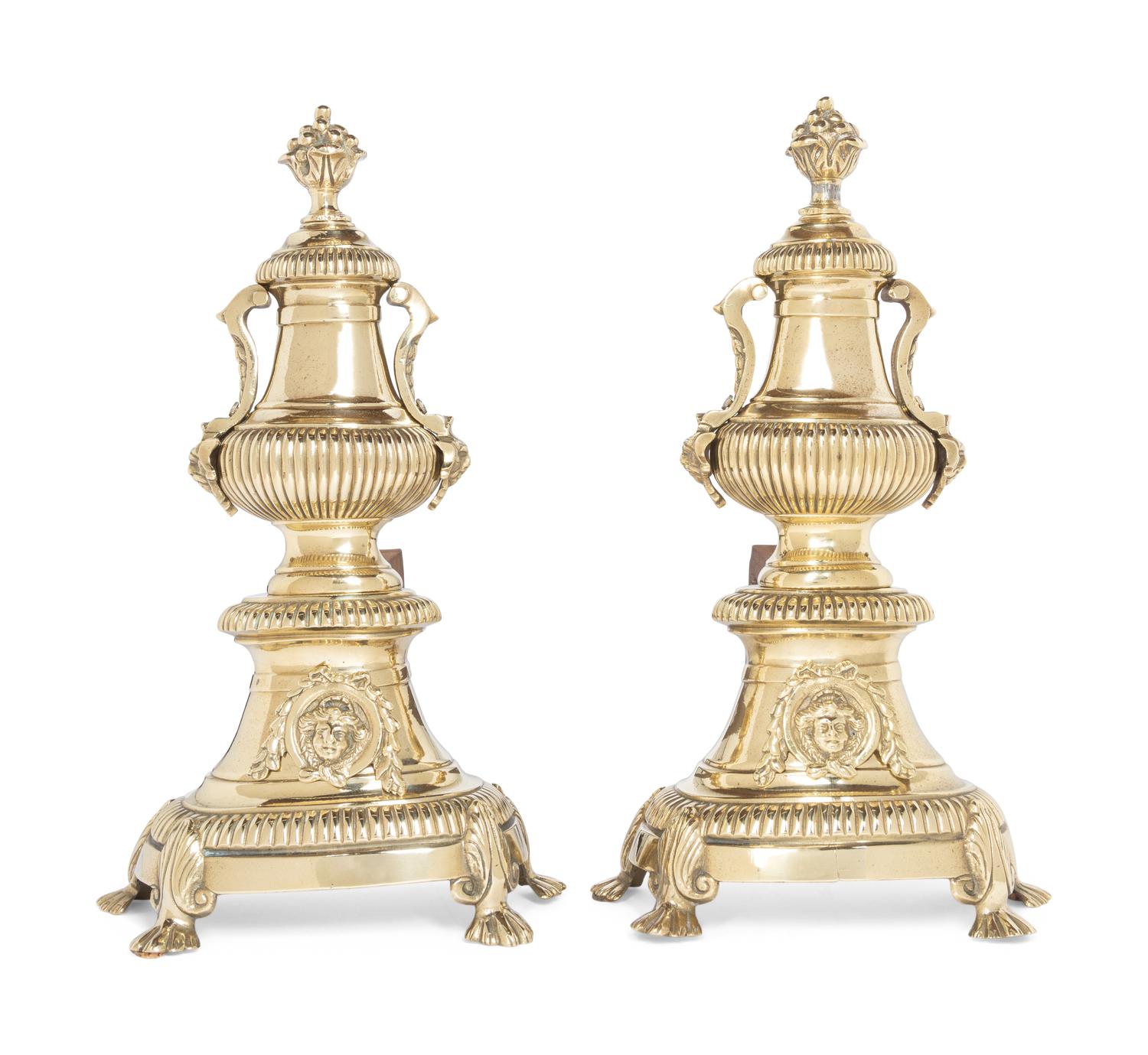 A Pair of English Brass Andirons