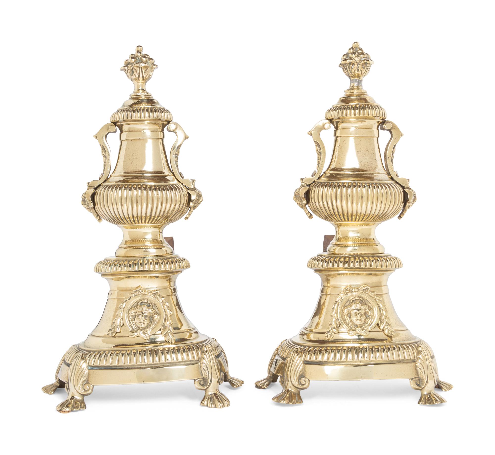 A Pair of English Brass Andirons