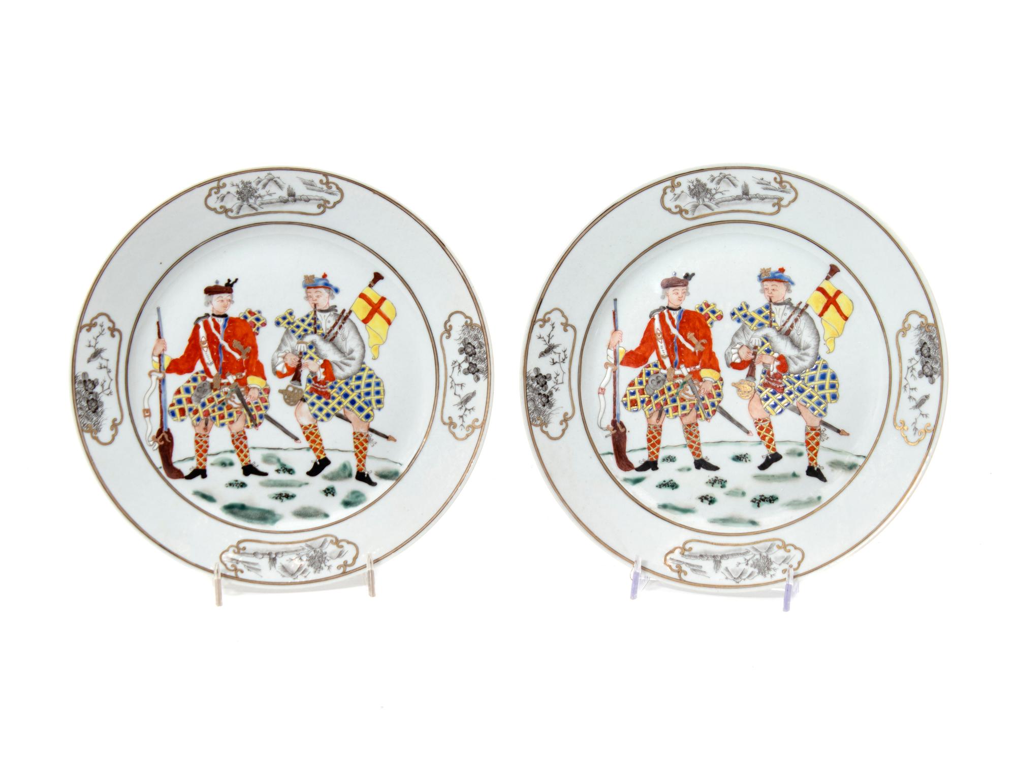 A Pair of Chinese Export Porcelain Scotsman Plates — LATE 19TH/EARLY 20TH CENTURY