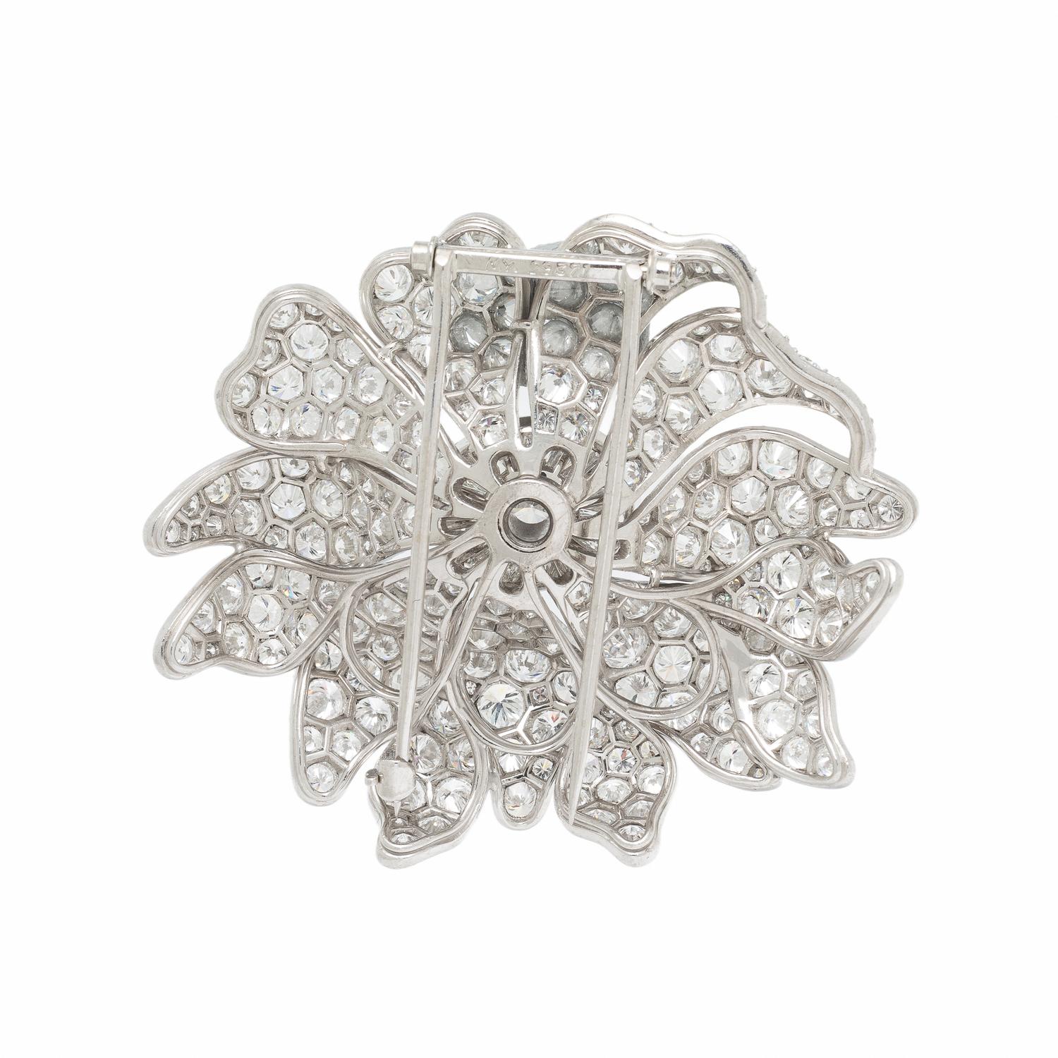 VAN CLEEF & ARPELS, DIAMOND AND PLATINUM FLOWER BROOCH