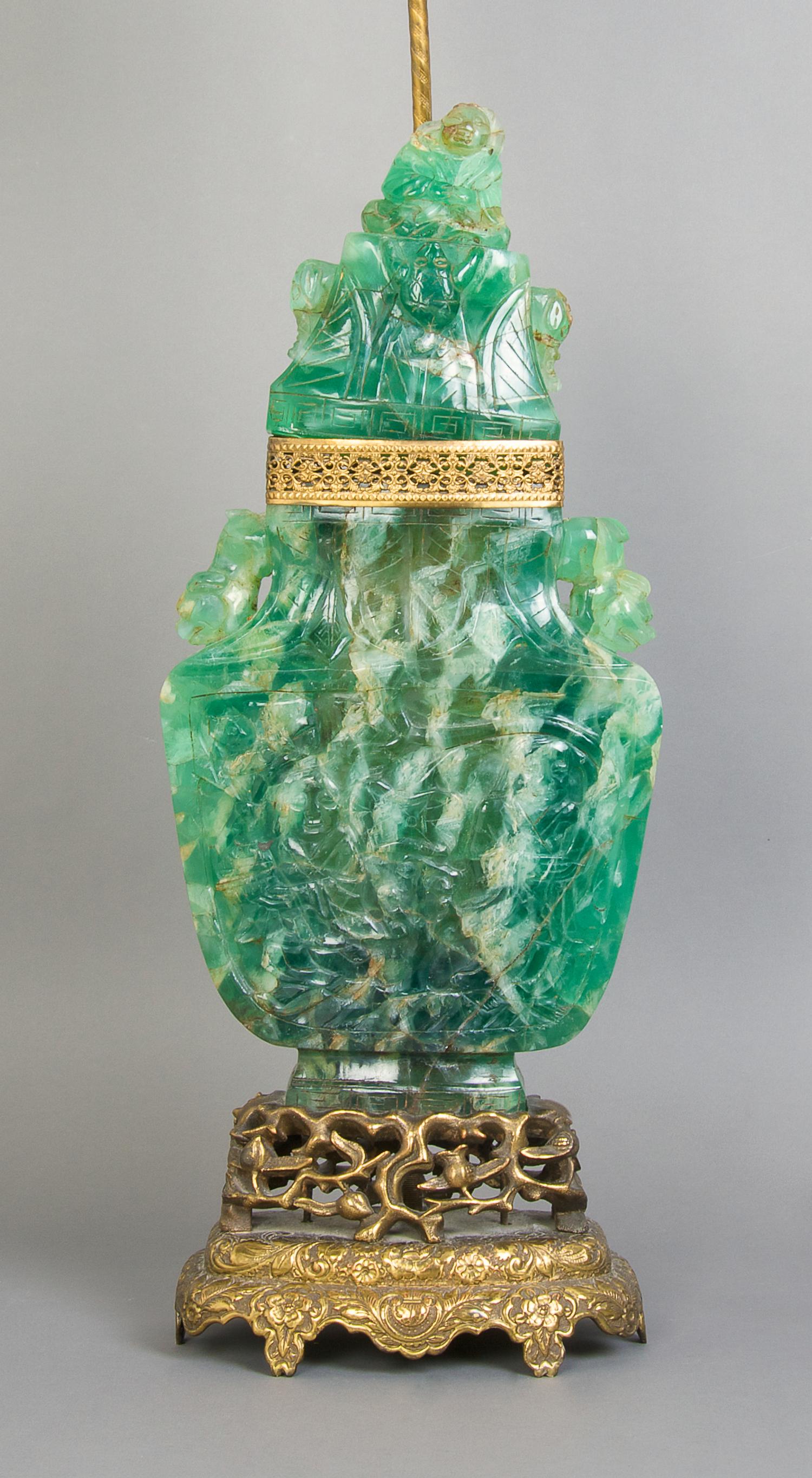 A Chinese Carved Hardstone Bottle, Height overall 36 inches.
