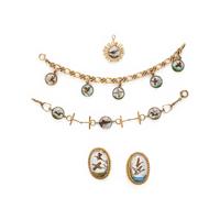 COLLECTION OF REVERSE PAINTED CRYSTAL JEWELRY