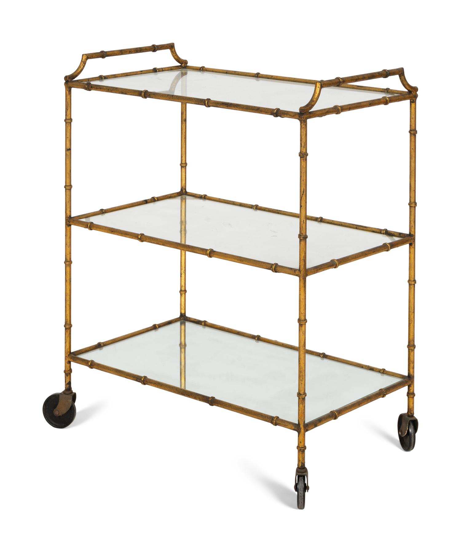 An Italian Gilt Metal Bamboo Form Bar Cart