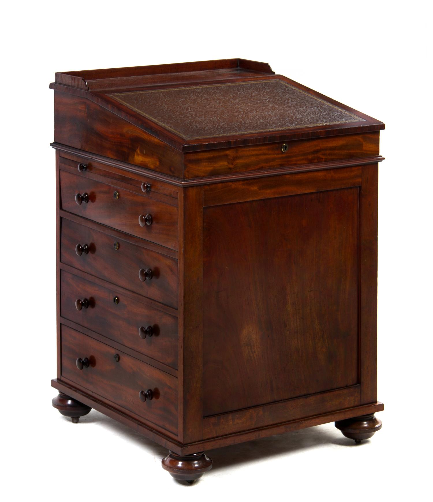 A Regency Mahogany Davenport Desk, Height 34 x width 22 x depth 23 1/2 inches.