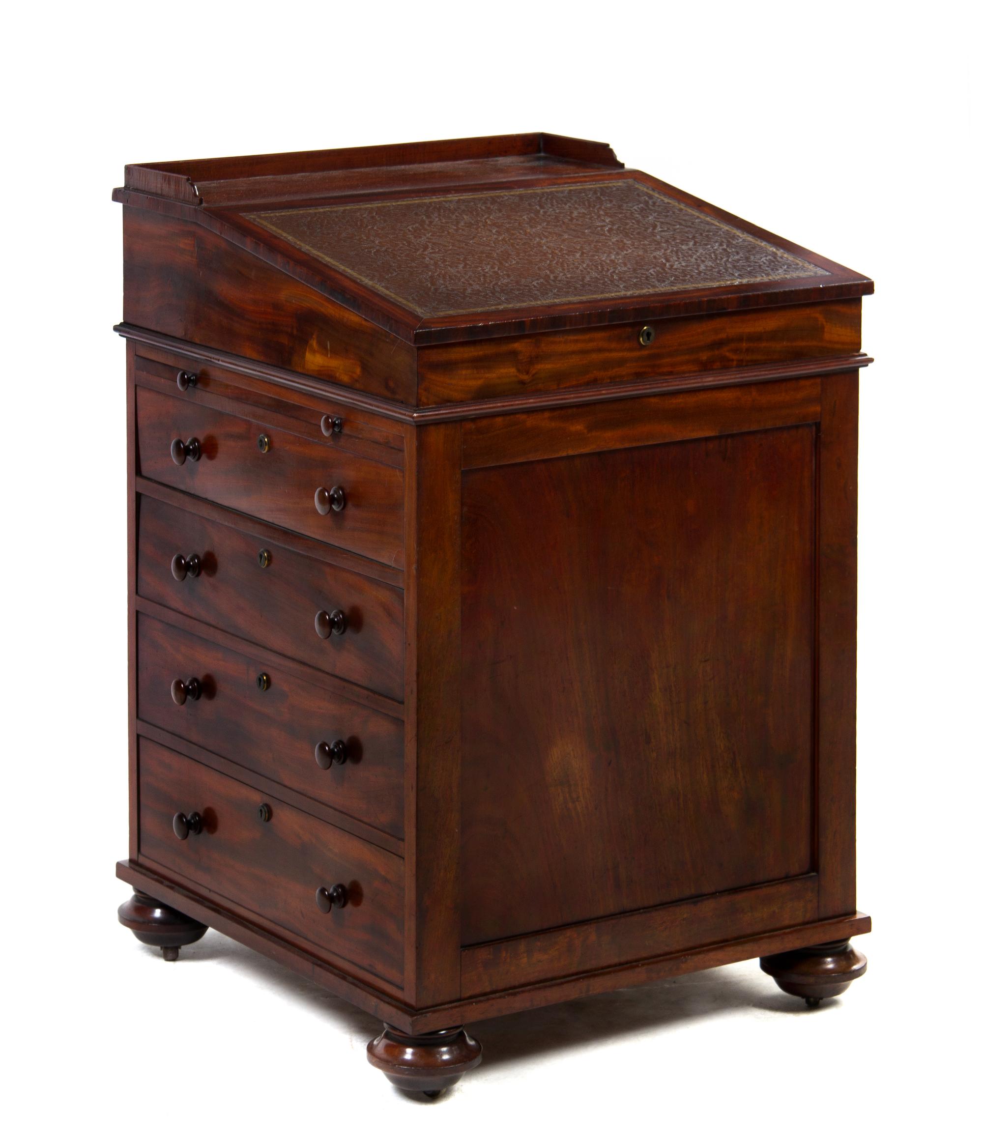 A Regency Mahogany Davenport Desk, Height 34 x width 22 x depth 23 1/2 inches.