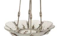 A French Art Deco Molded and Frosted Glass Eight-Light Chandelier in the manner of Hettier & Vincent