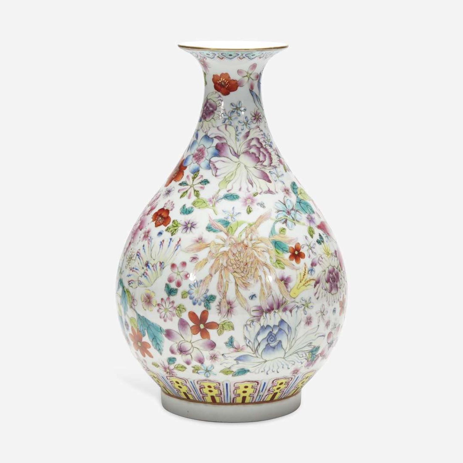 A Chinese famille rose-decorated "100 Flowers" vase, Yuhuchunping 粉彩百花瓶 Xuantong six-character mark and possibly of the period ????? ????