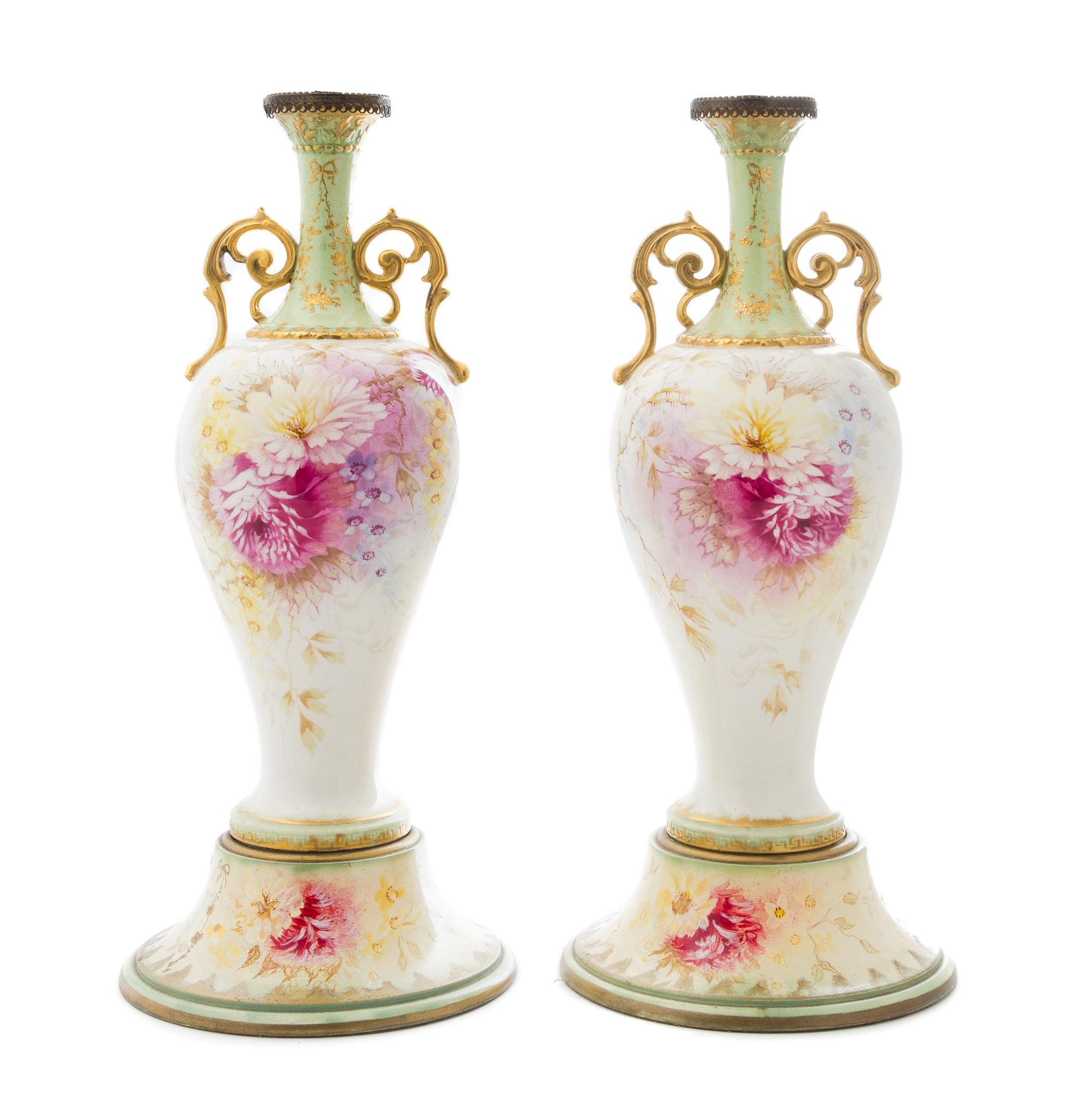 A Pair of French Porcelain Vases Height 28 3/4 inches. — 20TH CENTURY