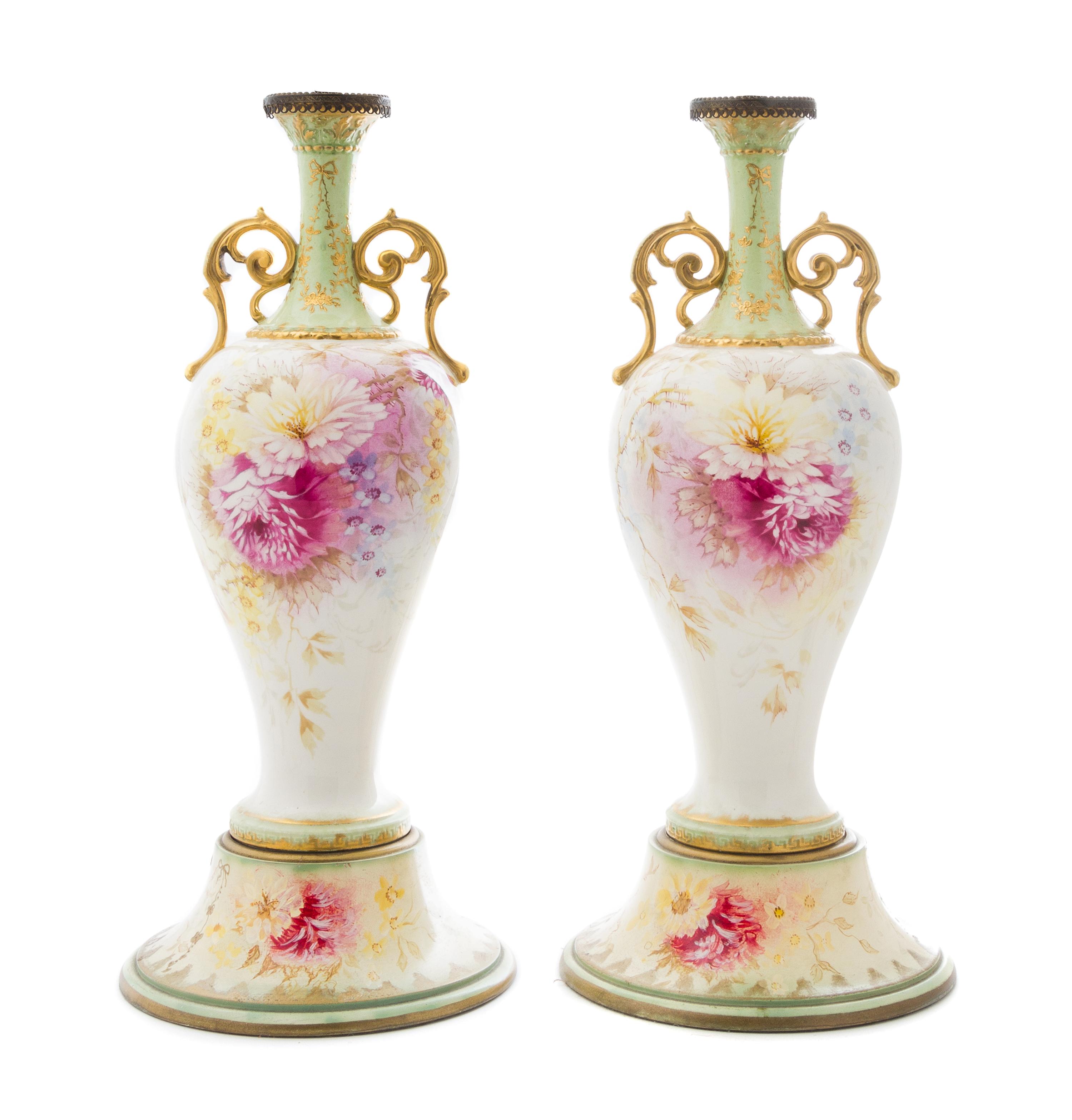 A Pair of French Porcelain Vases Height 28 3/4 inches. — 20TH CENTURY