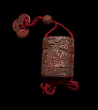 A Japanese Cinnabar Lacquer Four-Case Inro