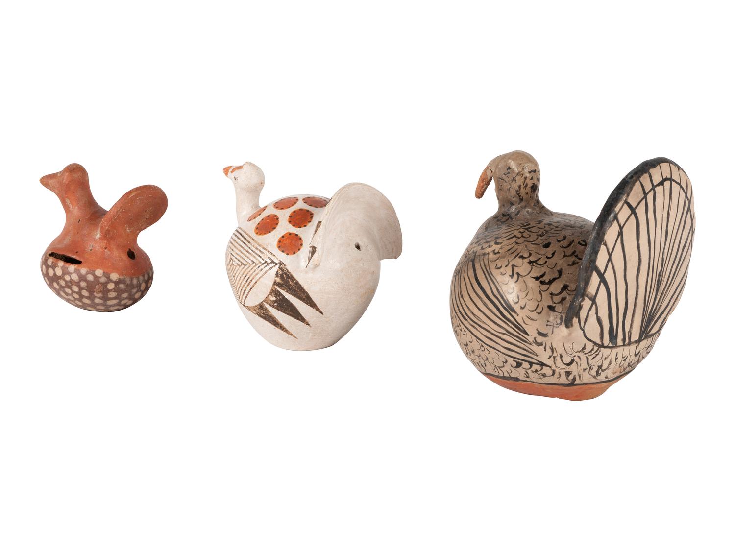 Trio of Pueblo Pottery Turkeys