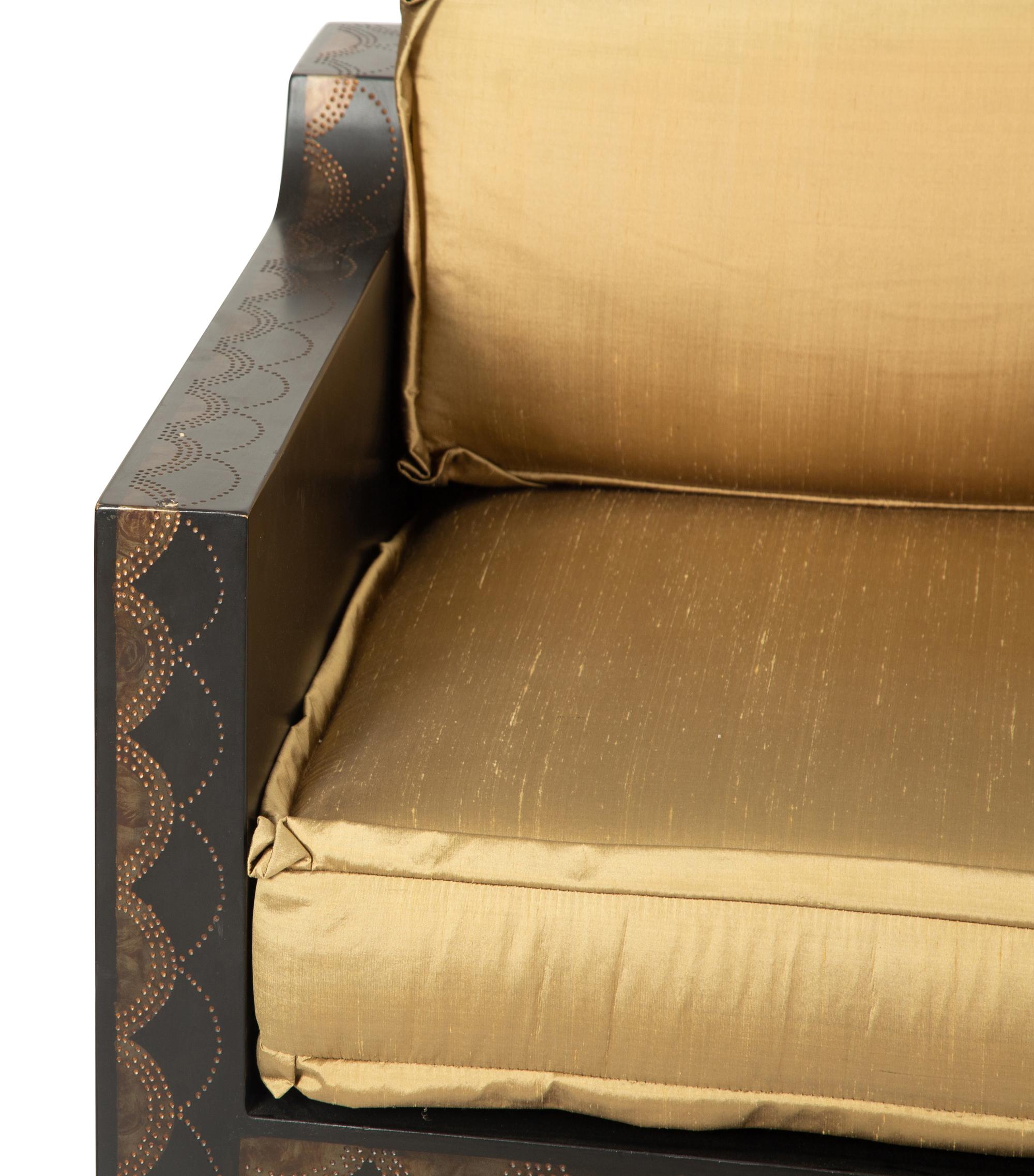 A Pair of Art Deco Style Painted and Ebonized Wood Armchairs — 20th Century