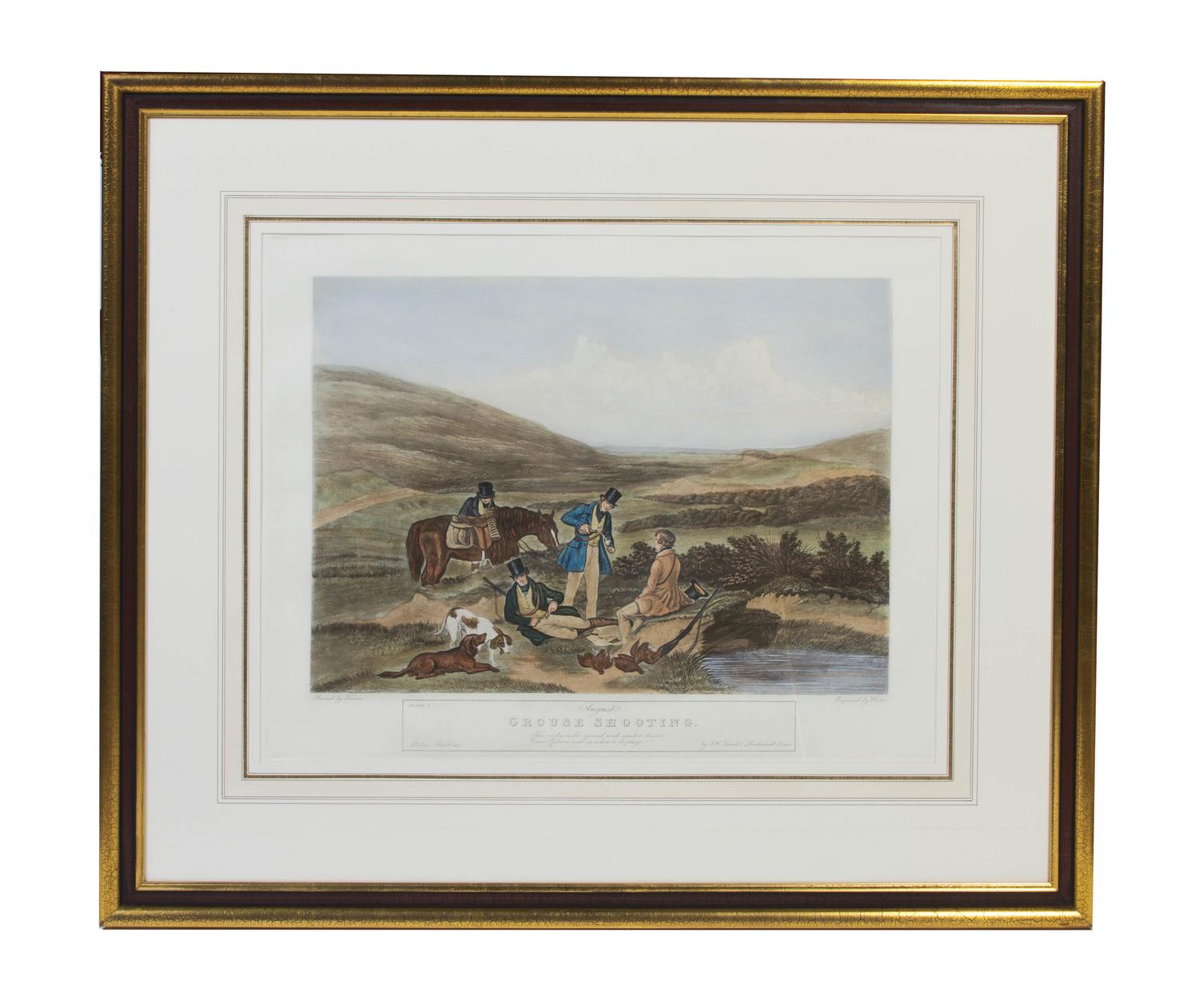 Six English Handcolored Engravings, AFTER FRANCIS CALCRAFT TURNER (BRITISH, C. 1782-1846), Height 17 3/4 x width 22 1/2 inches (visible — AFTER FRANCIS CALCRAFT TURNER (BRITISH, C. 1782-1846),