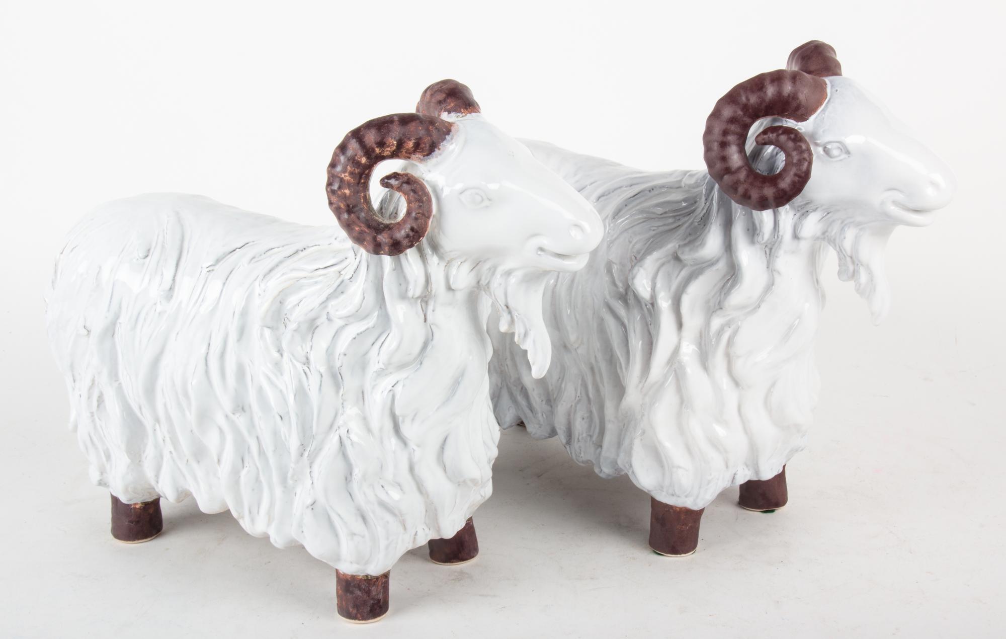Two Ceramic Rams Length 18 inches.