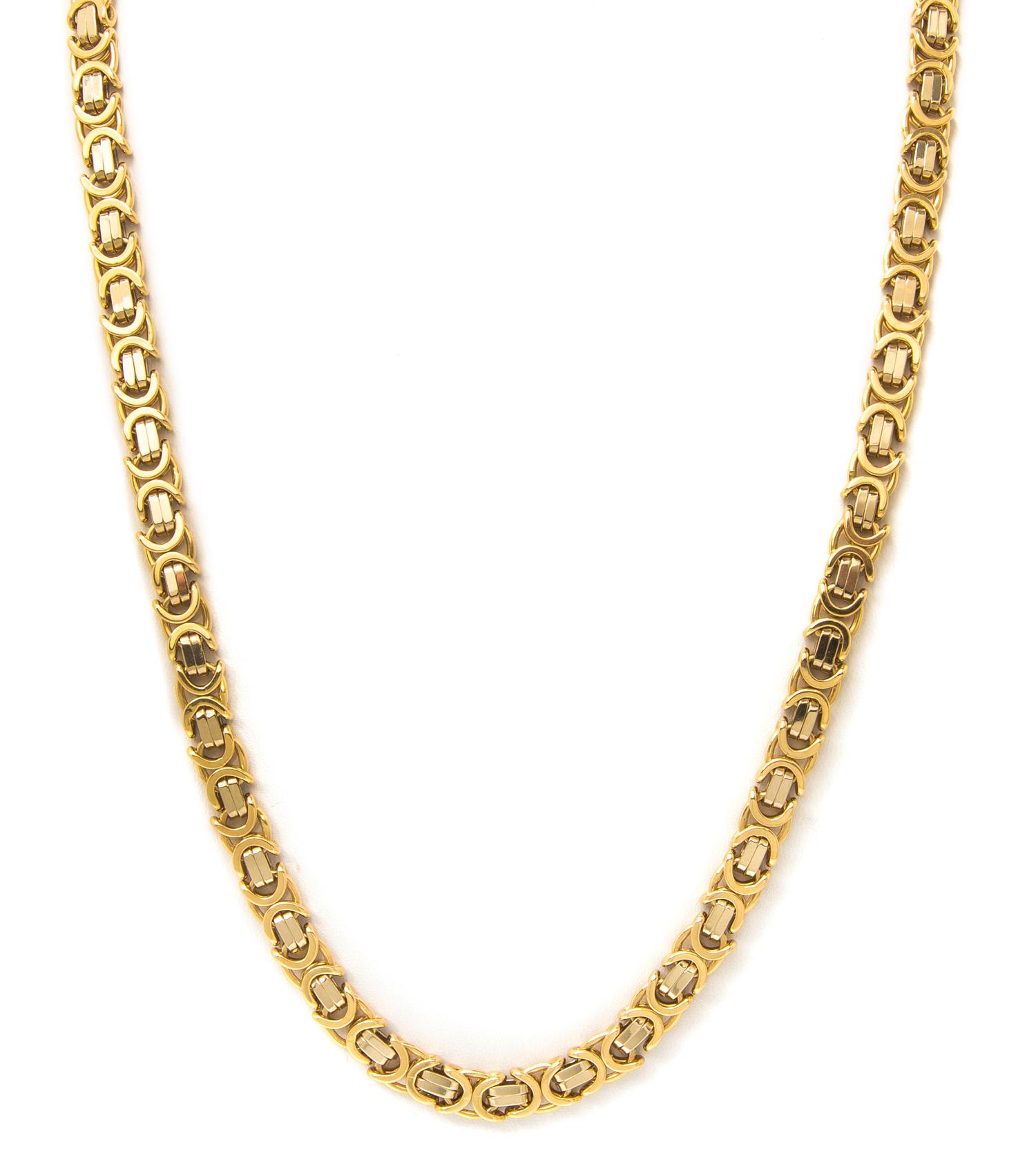 An 18 Karat Yellow Flat Byzantine Link Chain, 48.60 dwts.