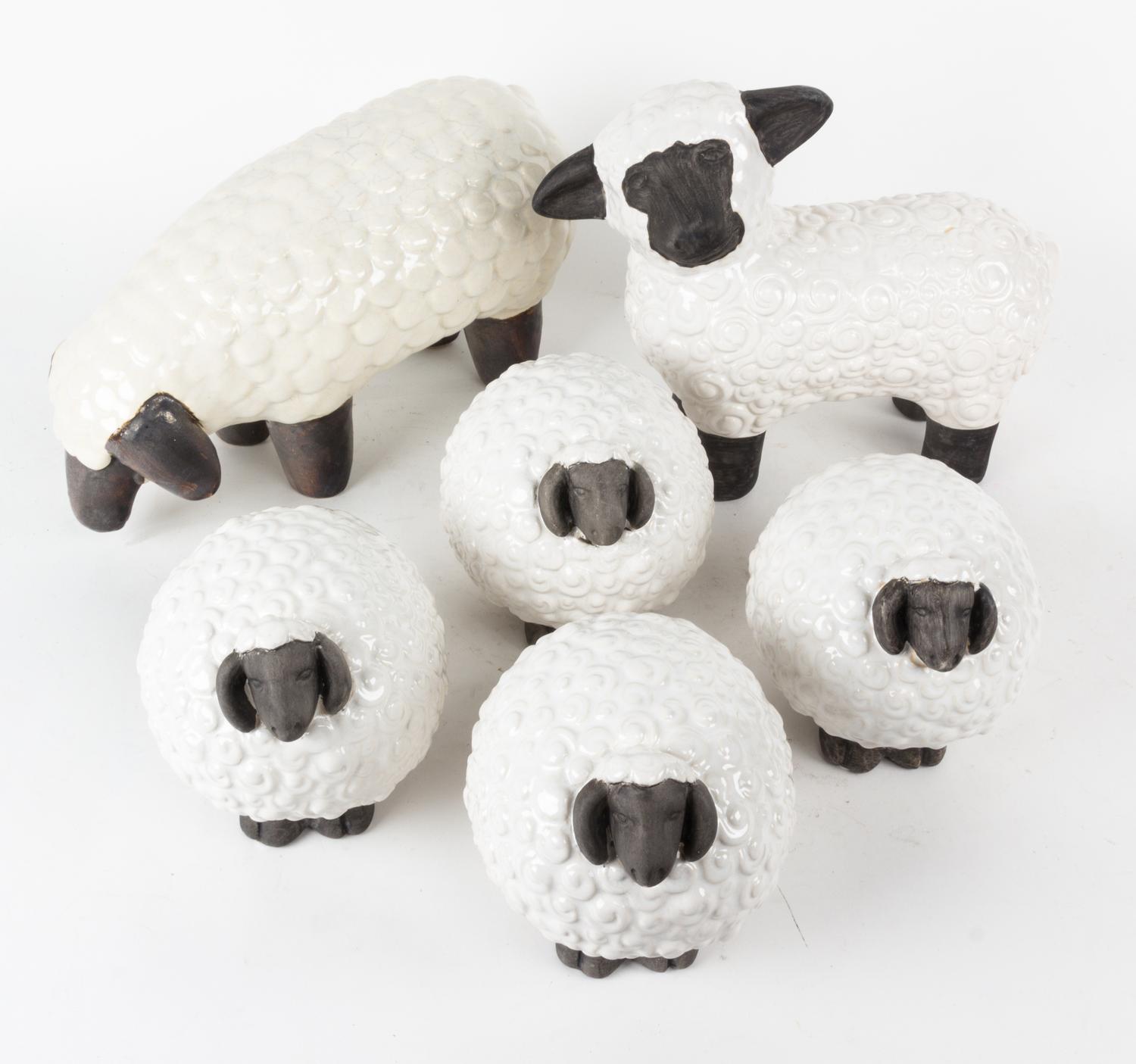 A Flock of Eight Ceramic Painted Sheep — 20TH CENTURY