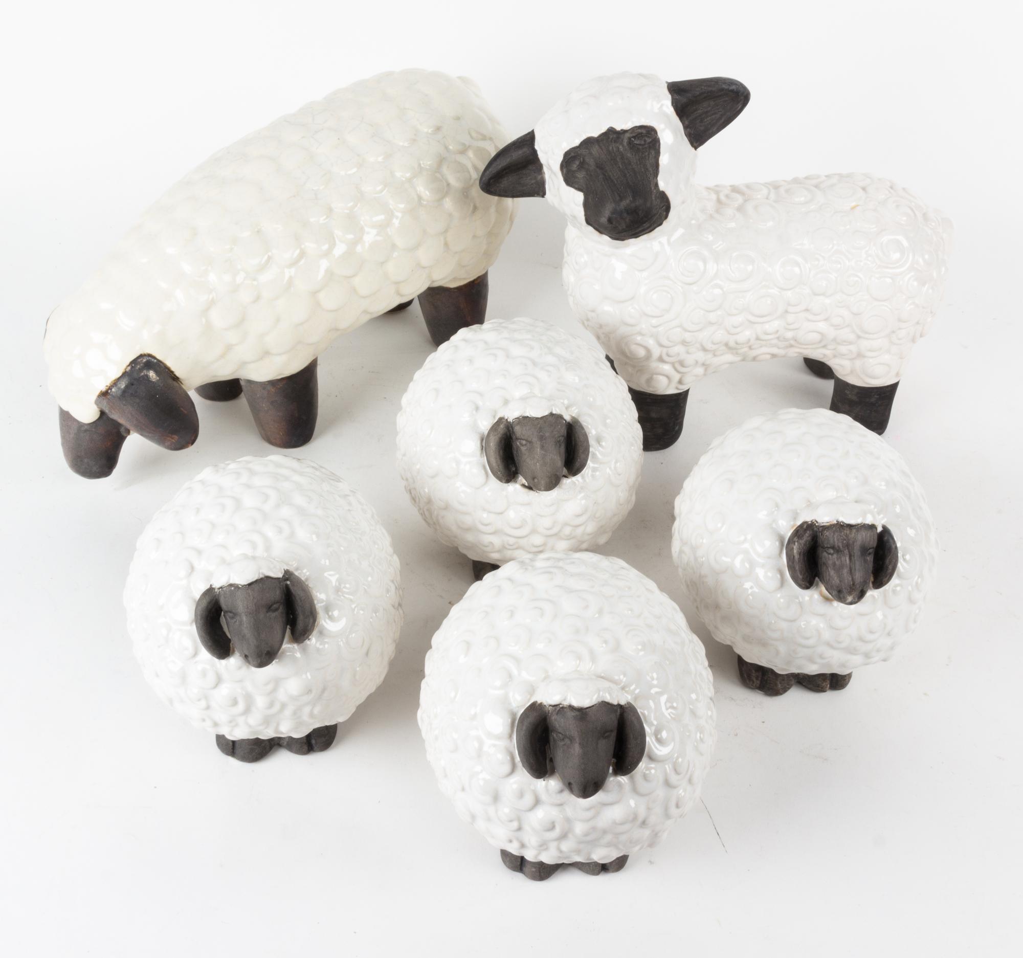 A Flock of Eight Ceramic Painted Sheep — 20TH CENTURY