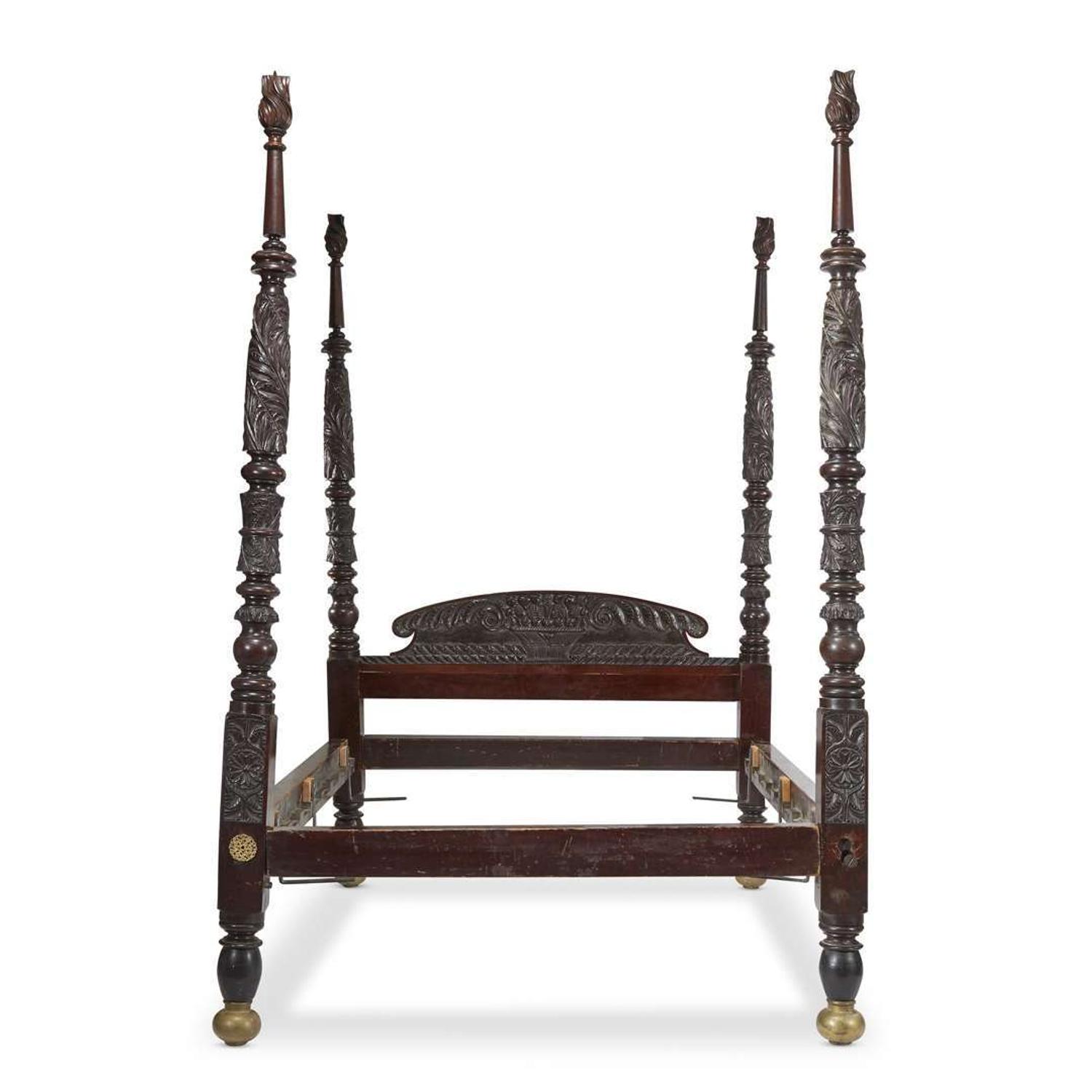 Classical carved mahogany bedstead Caribbean, circa 1840