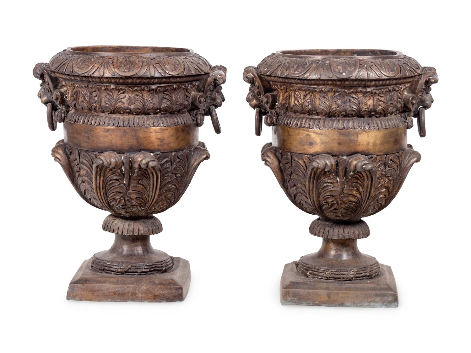 A Pair of Neoclassical Style Cast Metal Urns