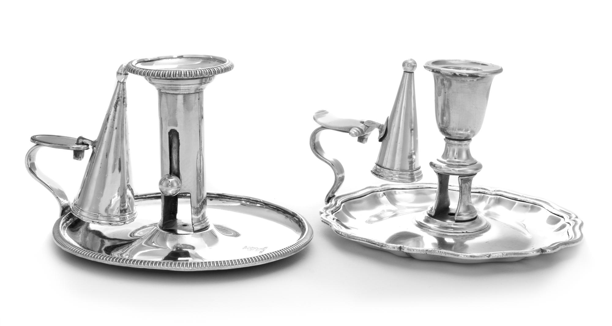 Two Silver-Plate Chambersticks, James Dixon & Sons, Sheffield, 19th Century, each of shaped circular form with a reeded border.