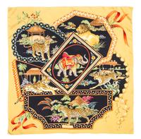 A Ferragamo 90cm Gold Silk Animal Print Scarf, 36" x 36".