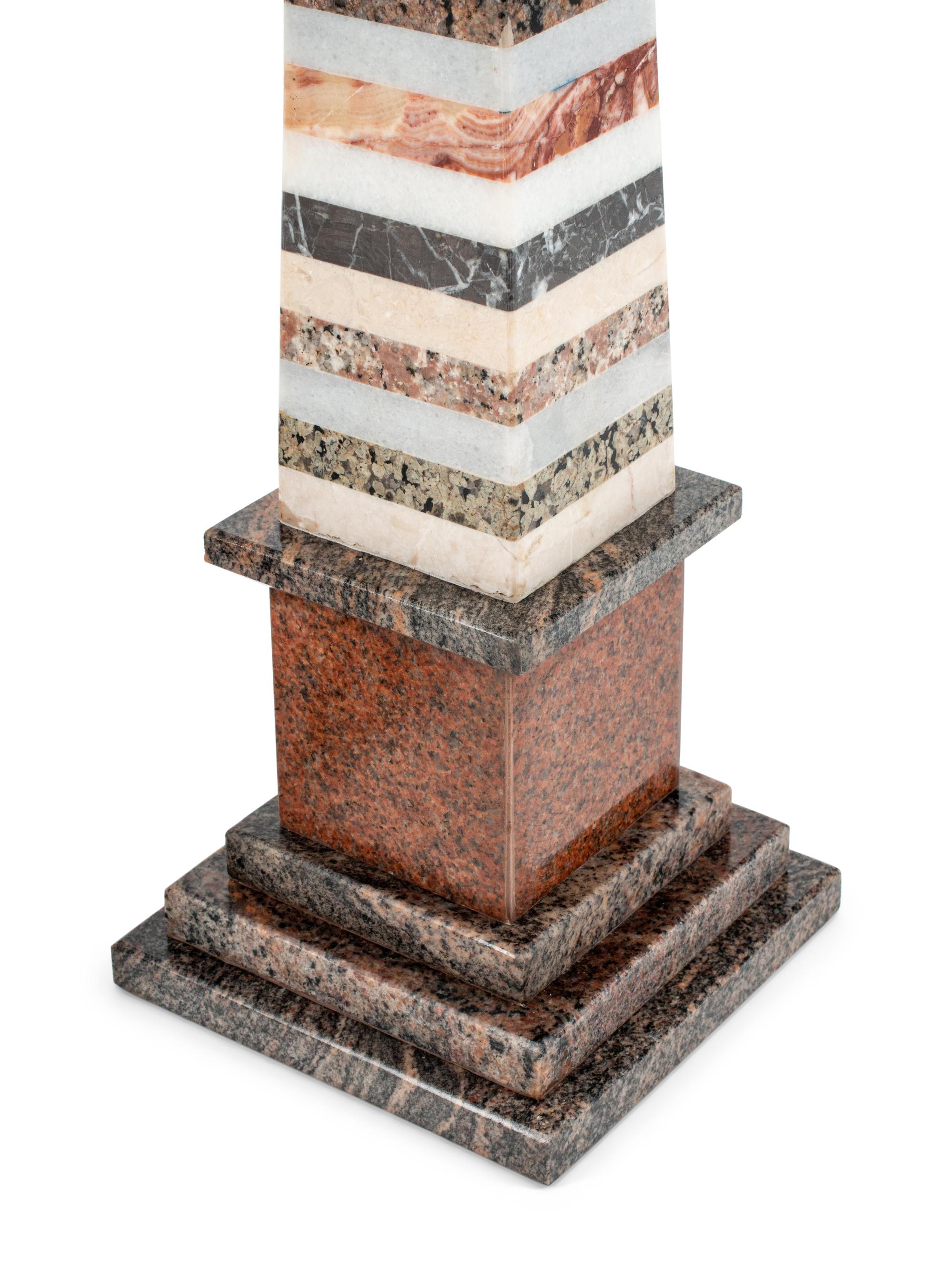 A Pair of Grand Tour Style Specimen Marble Obelisks