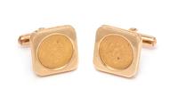 A Pair of 14 Karat Gold Dos Pesos Coin Cufflinks,