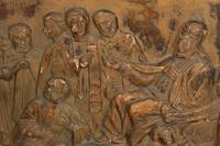 A Continental Baroque Carved Cassone with Carved Relief Panel