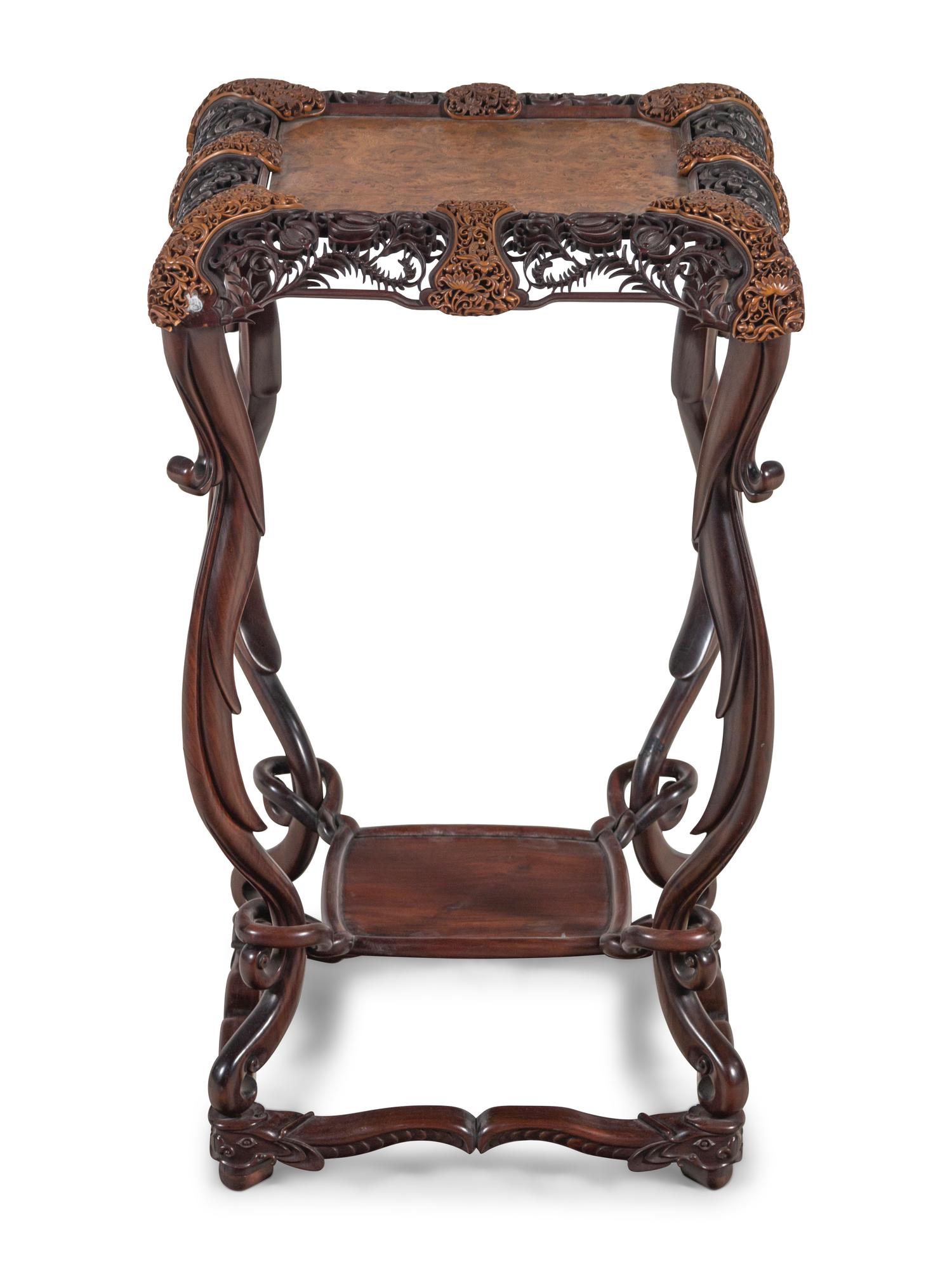 An Export Burlwood Top Hardwood Table