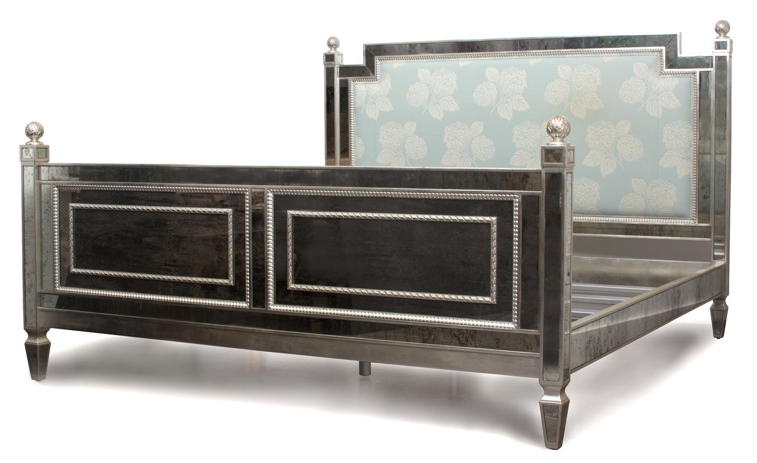 A Three-Piece Venetian Style Etched and Inset Bedroom Set Height of headboard 57 x width 82 inches. — 20TH CENTURY