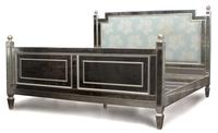 A Three-Piece Venetian Style Etched and Inset Bedroom Set Height of headboard 57 x width 82 inches. — 20TH CENTURY