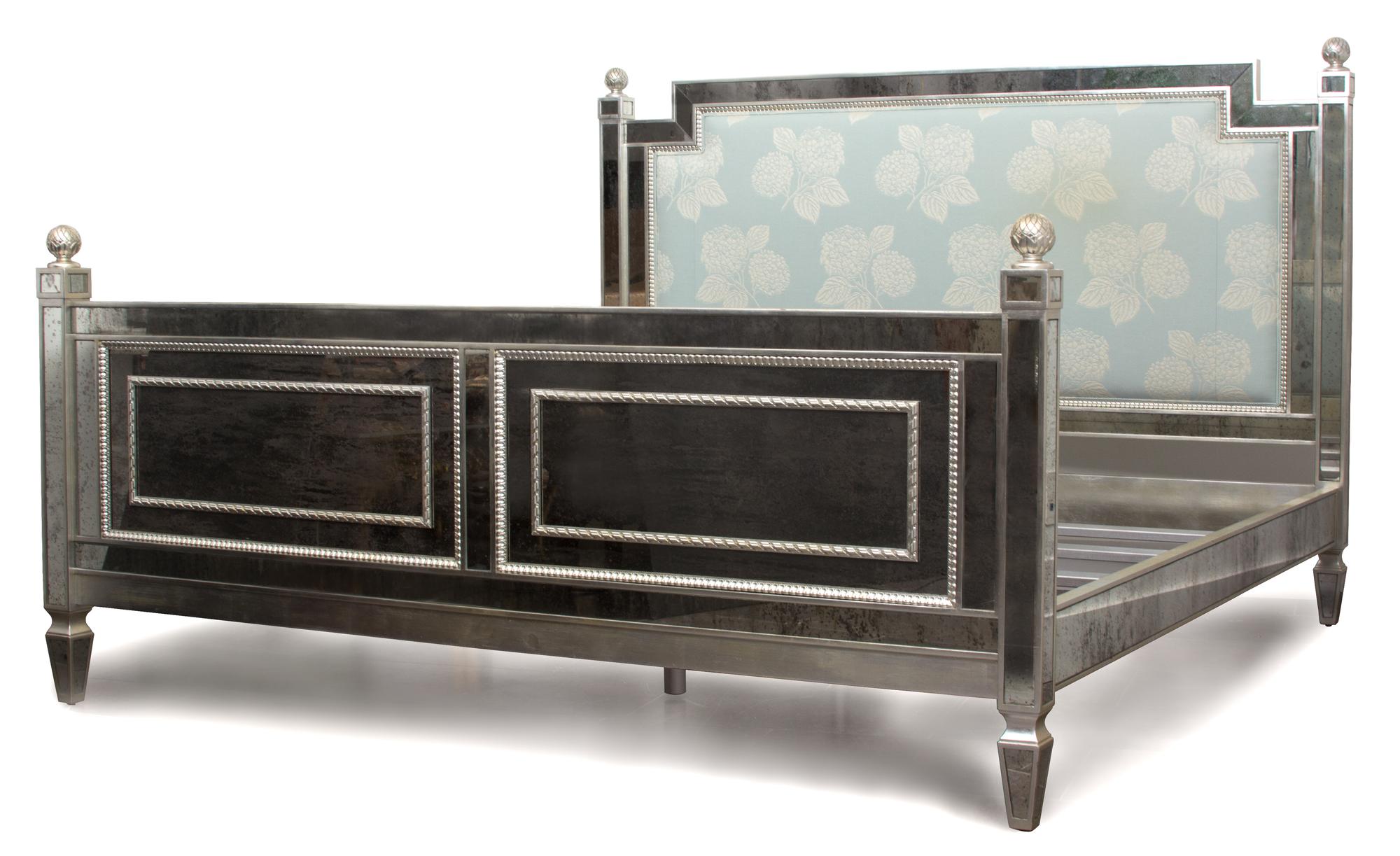 A Three-Piece Venetian Style Etched and Inset Bedroom Set Height of headboard 57 x width 82 inches. — 20TH CENTURY