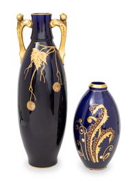Two French Bleu de Tours Gilt Cobalt Porcelain Vases