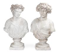 Two Neoclassical Glazed Ceramic Busts Height 32 1/2 inches.
